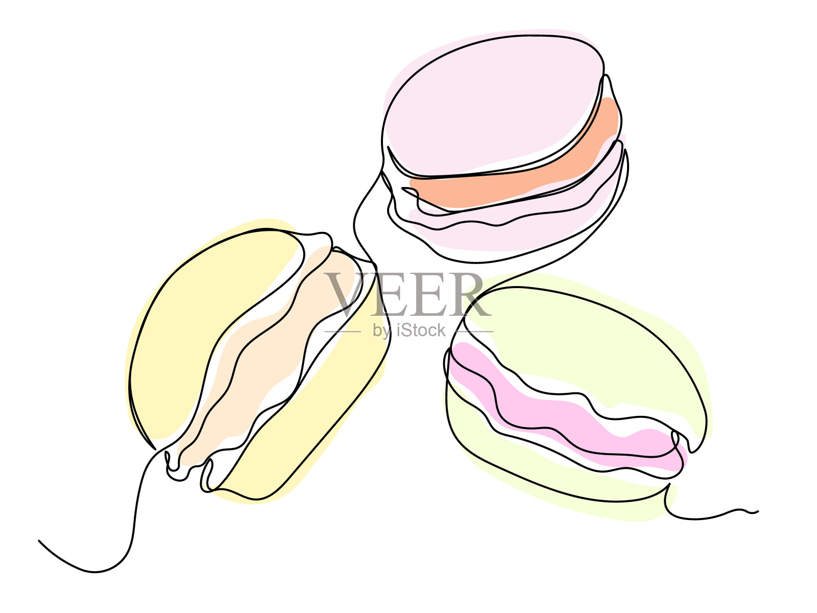 一套带有甜水果奶油图标的马卡龙。插画图片素材