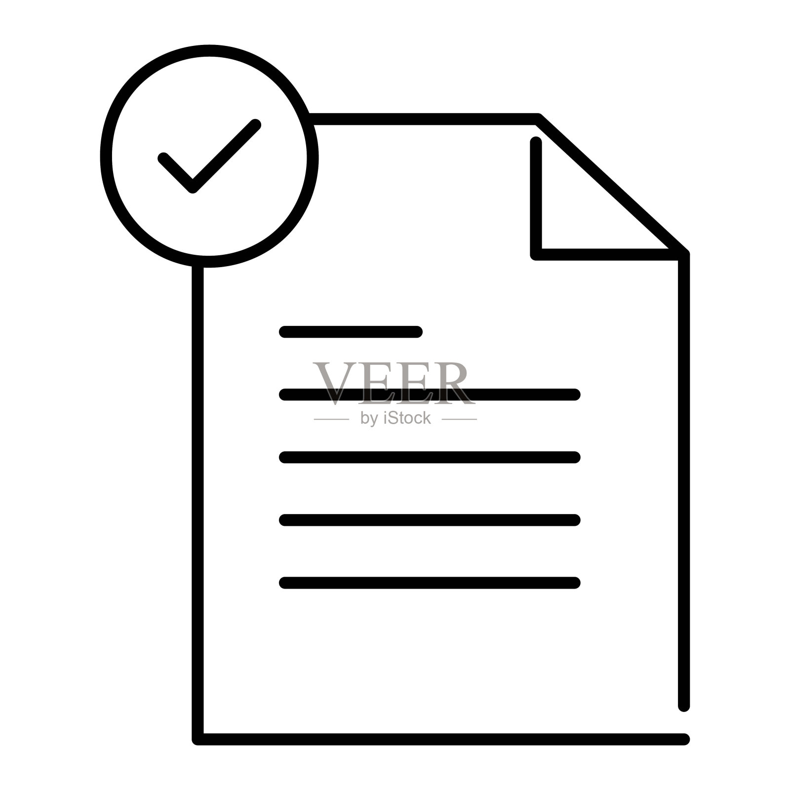 用打钩符号证明文件的批准，表示对内容进行了彻底的审查、遵从和认可，确保了文件的可靠性和可信赖性。可编辑的描边图标。插画图片素材