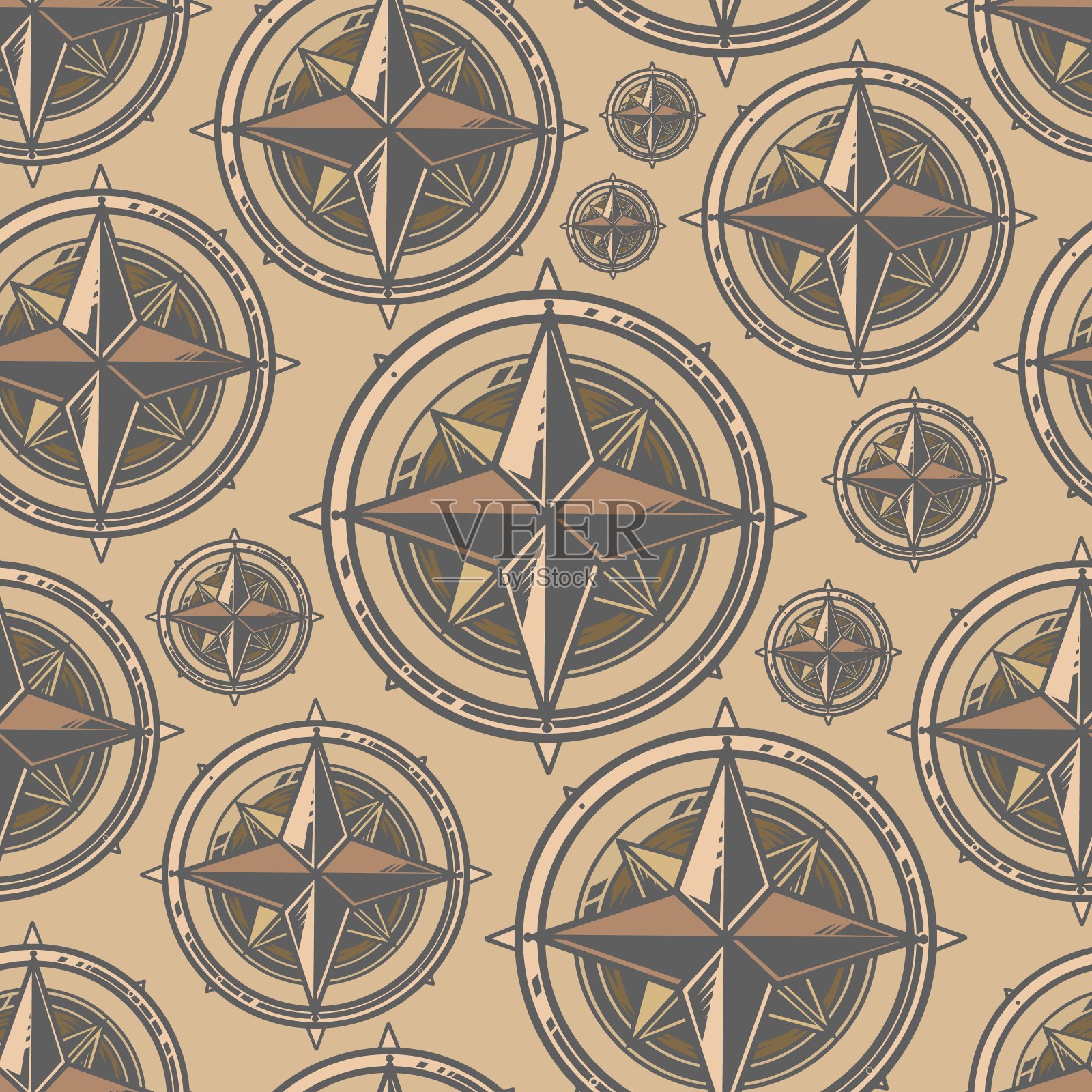 船用指南针彩色无缝图案插画图片素材