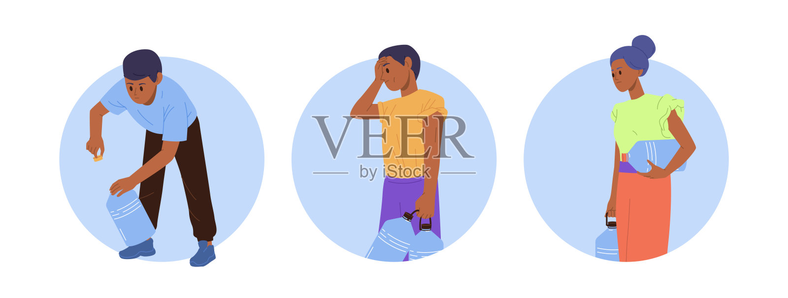 不同的人受害者和志愿者卡通人物孤立圆形图标组成集插画图片素材