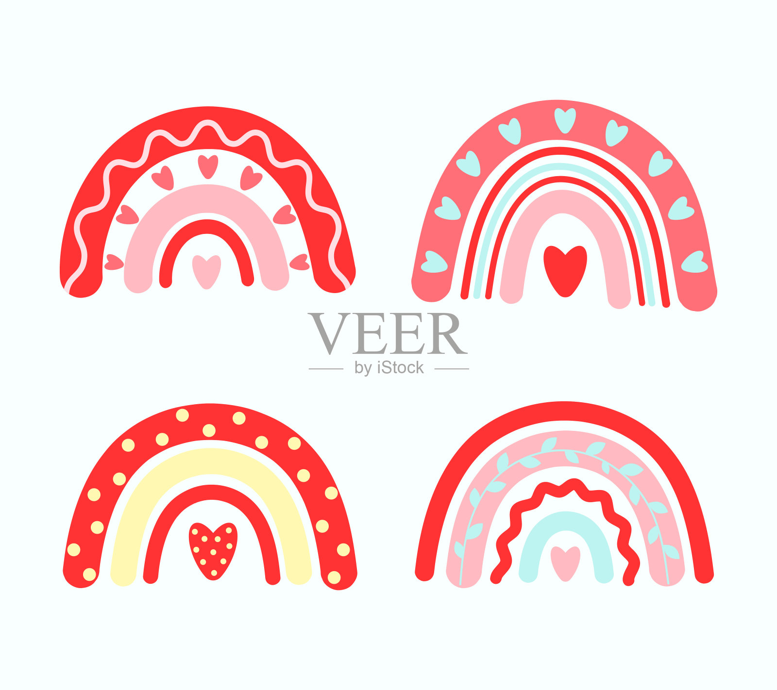 一套彩虹与心形在斯堪的纳维亚风格插画图片素材