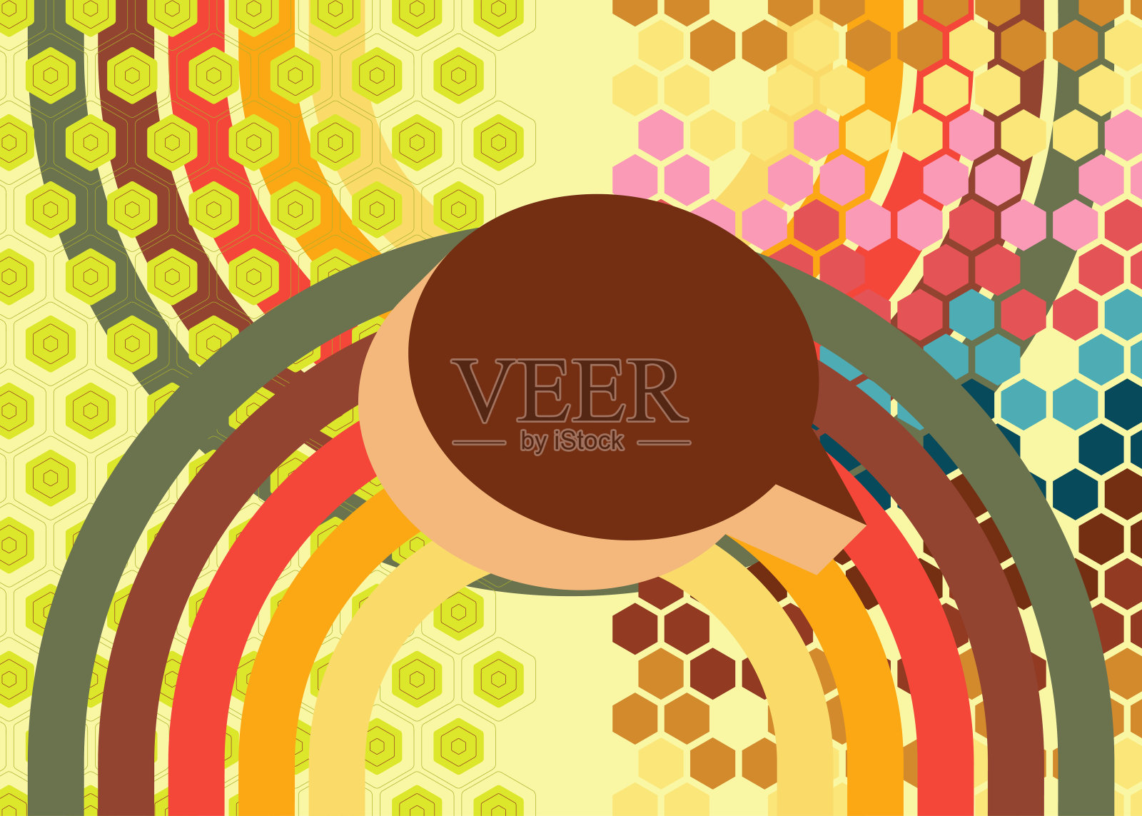 复古的70年代背景与语音泡沫。Groovy Chat 70年代美术模板。极简复古设计海报。老式的彩色艺术品。插画图片素材