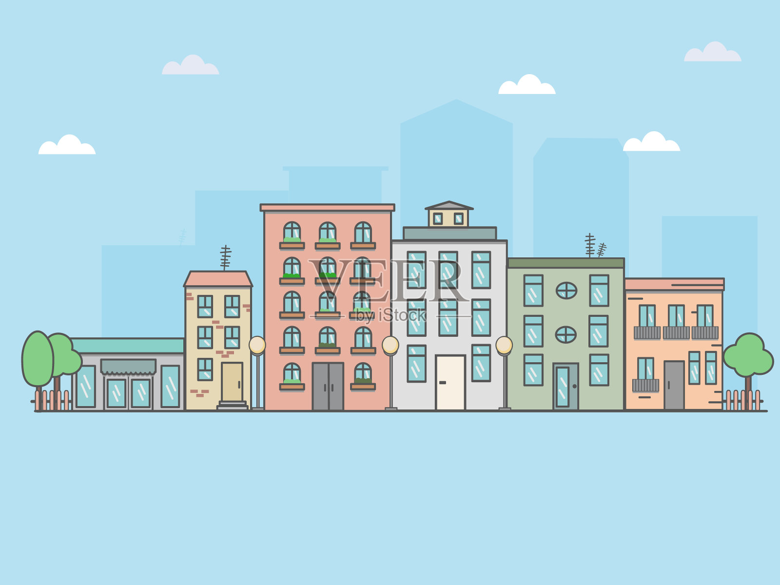 有树的现代家庭住宅插图插画图片素材