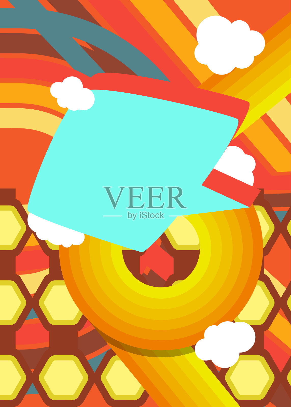 复古的70年代背景与语音泡沫。Groovy Chat 70年代美术模板。极简复古设计海报。老式的彩色艺术品。插画图片素材