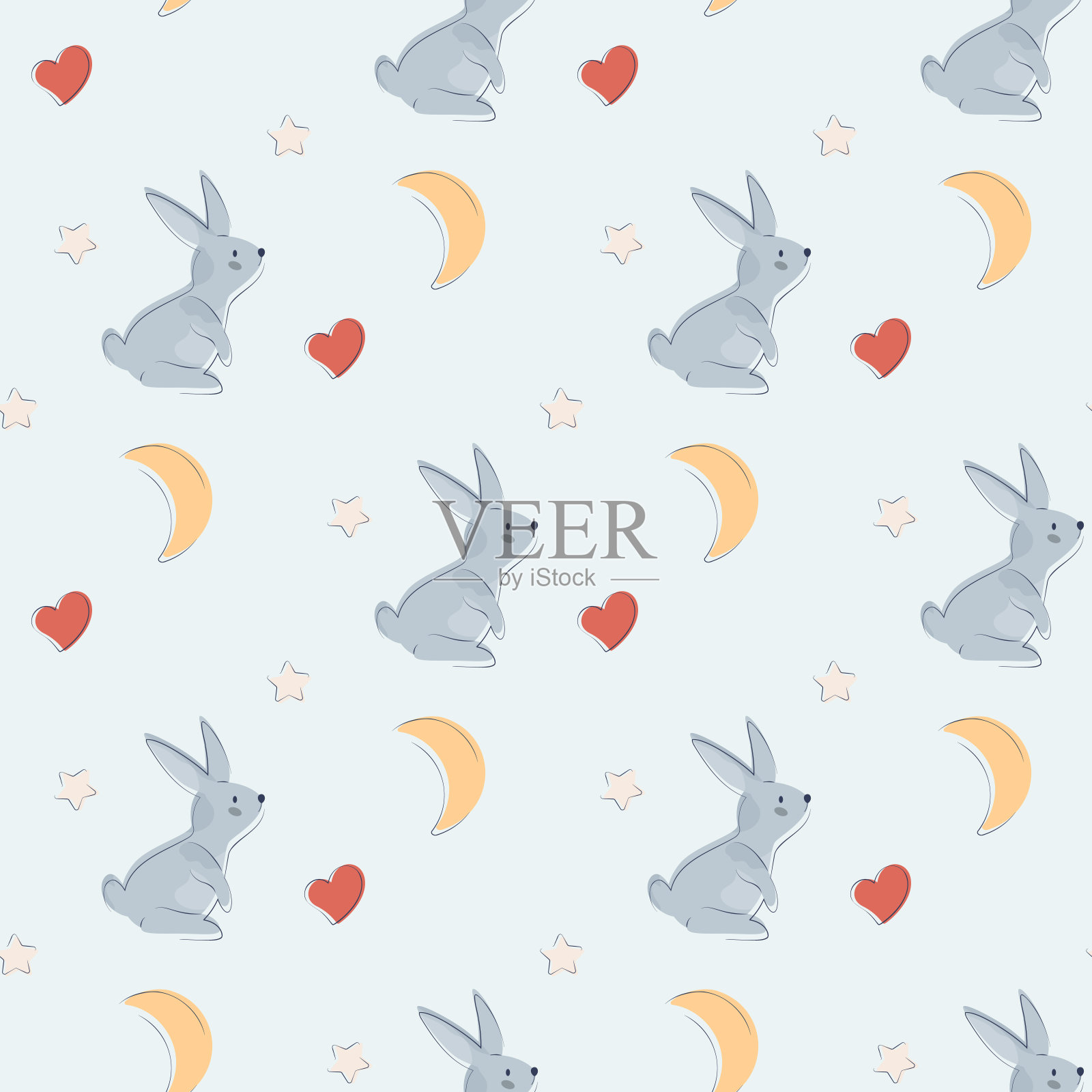 可爱的孩子们用兔子画图案插画图片素材