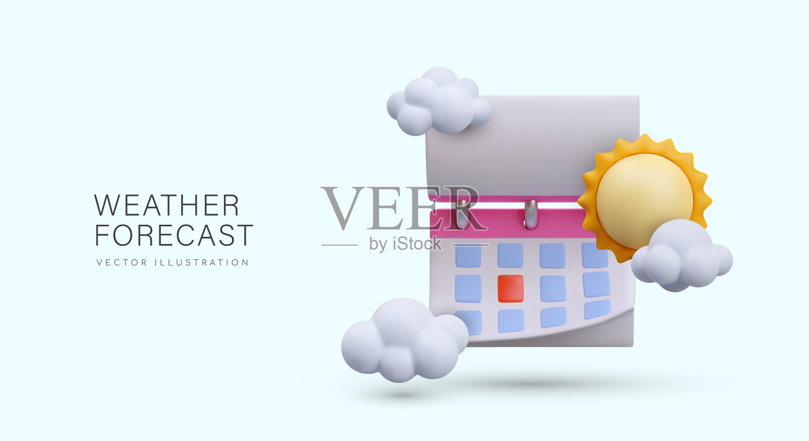 每日天气预报。矢量日历，太阳，云在现实主义的风格插画图片素材