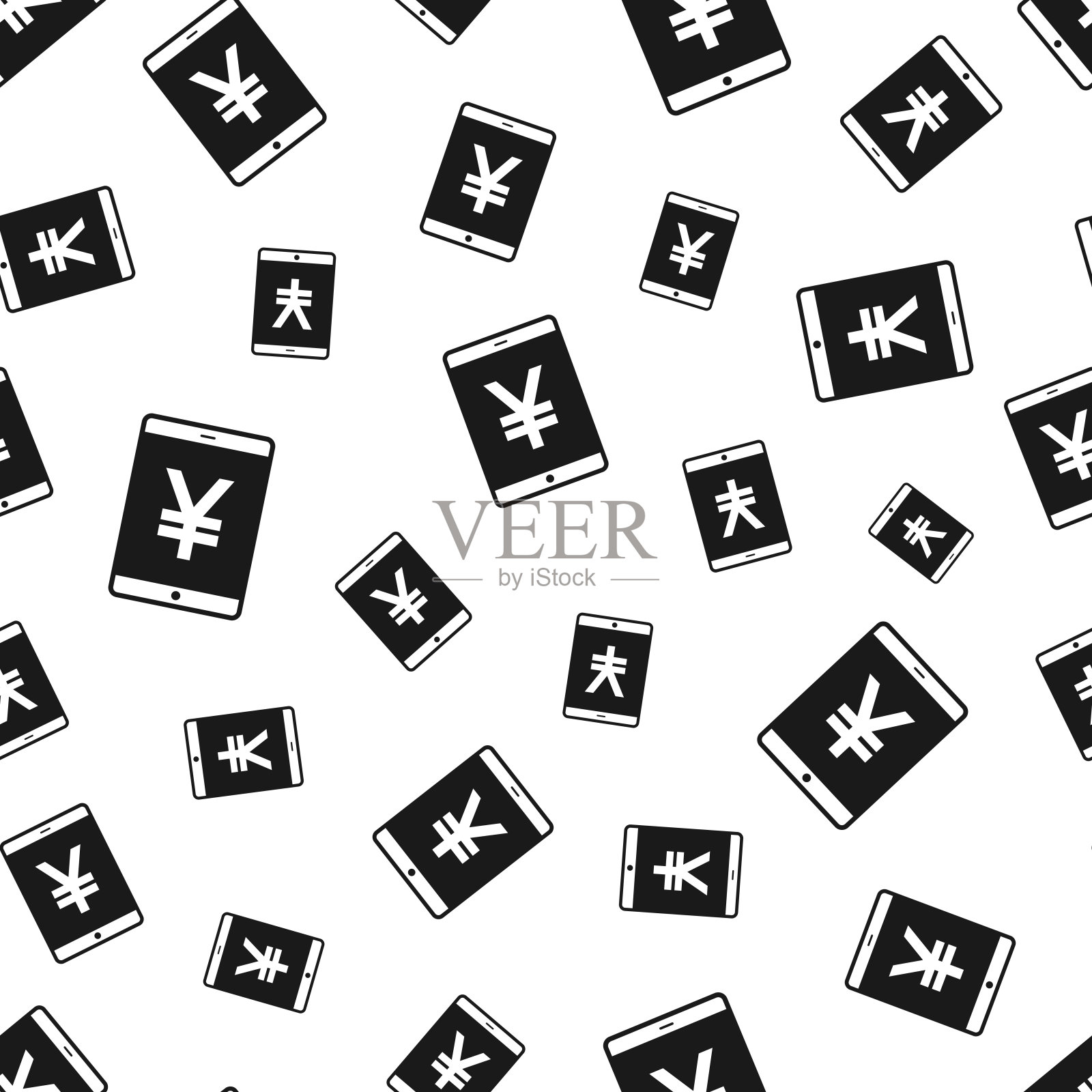 带有Yen标志的平板电脑。无缝模式。白色背景的图标插画图片素材