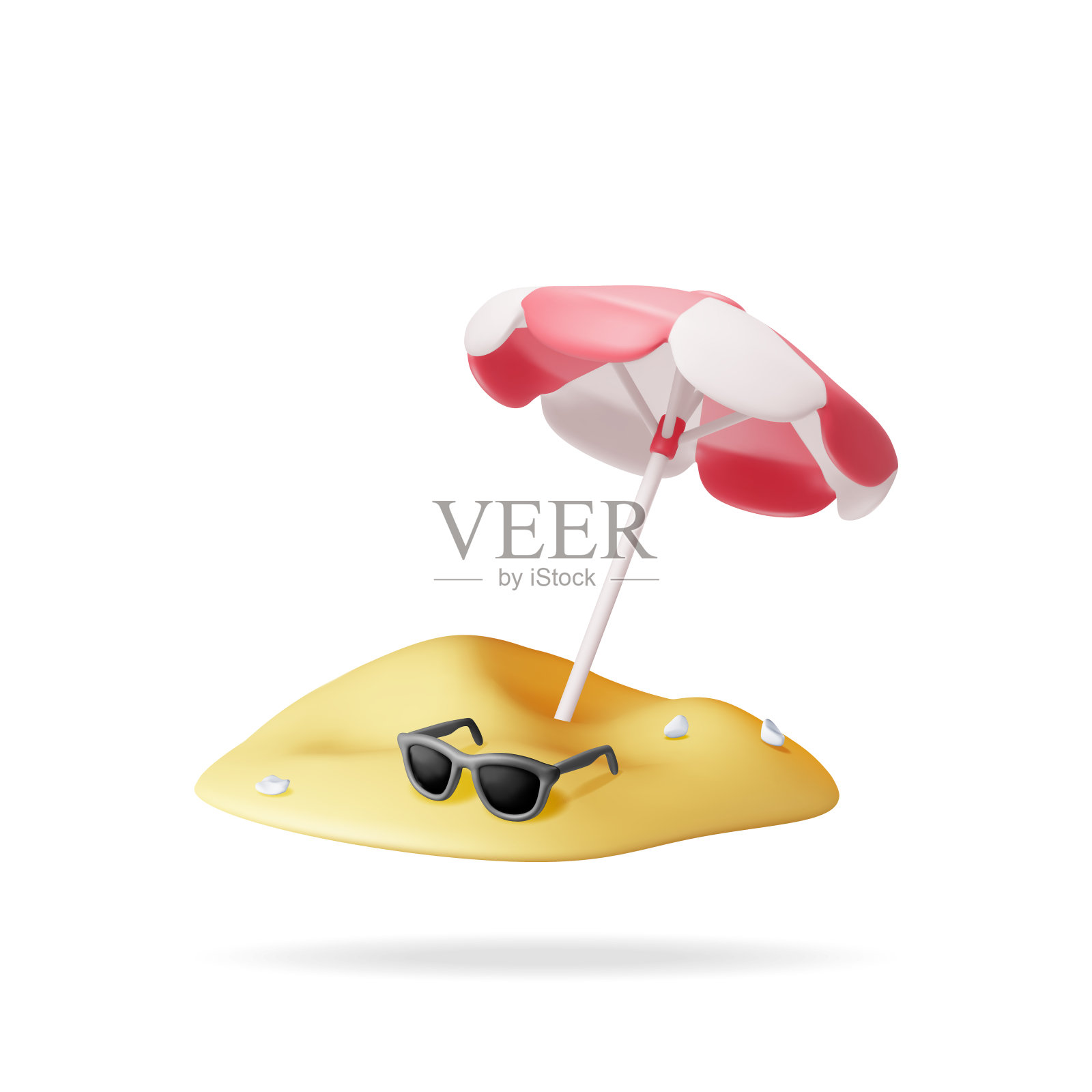 3d红色沙滩伞在沙子插画图片素材