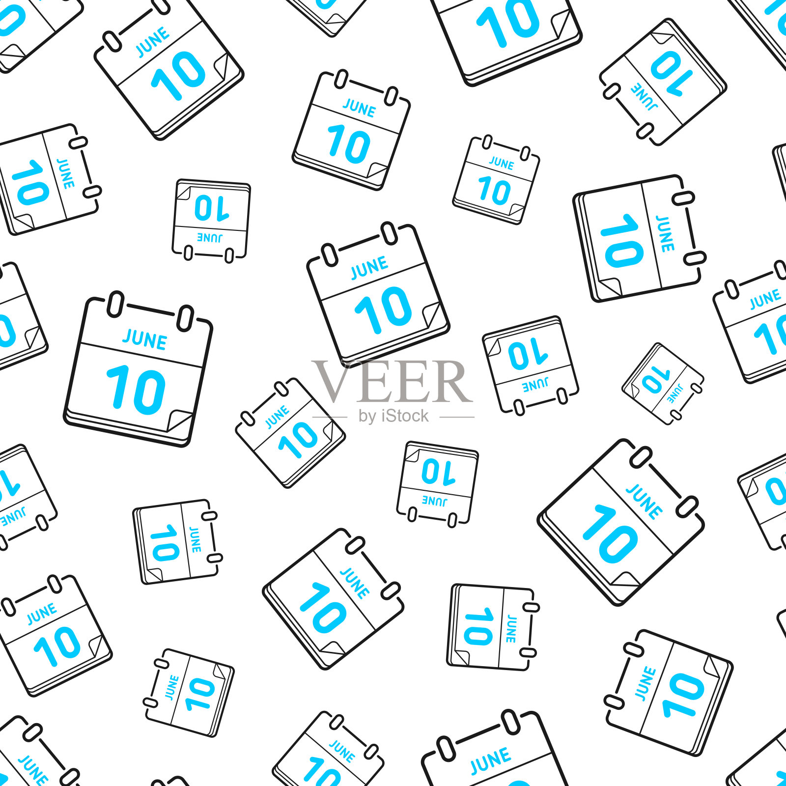 6月10日。无缝模式。白色背景上的线条图标插画图片素材