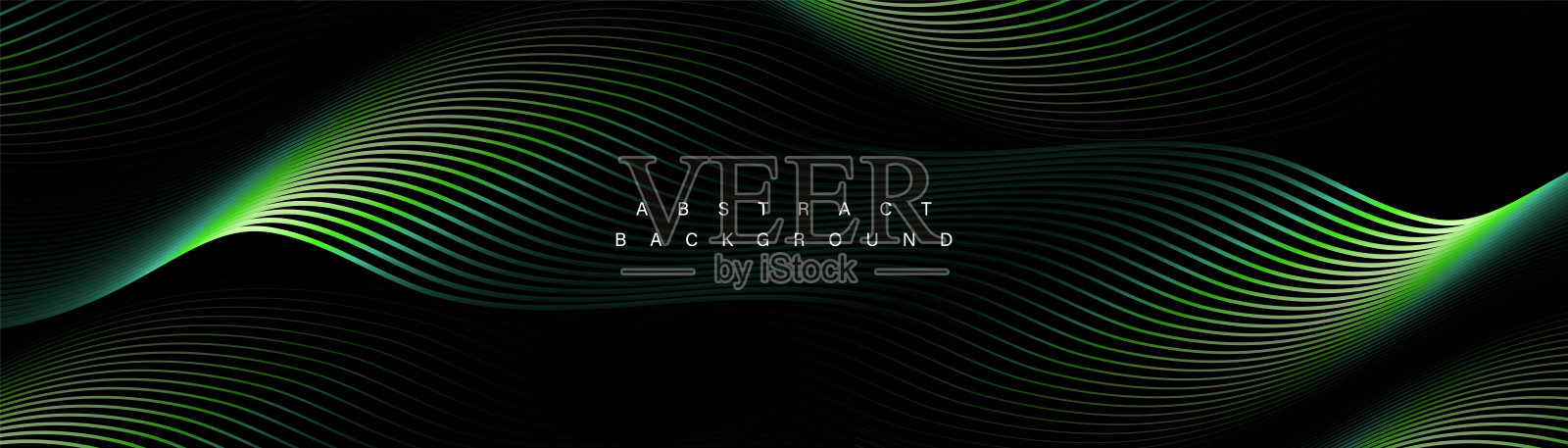 抽象的背景与绿色发光的几何波浪线。现代简约时髦的闪亮线条图案。矢量图插画图片素材