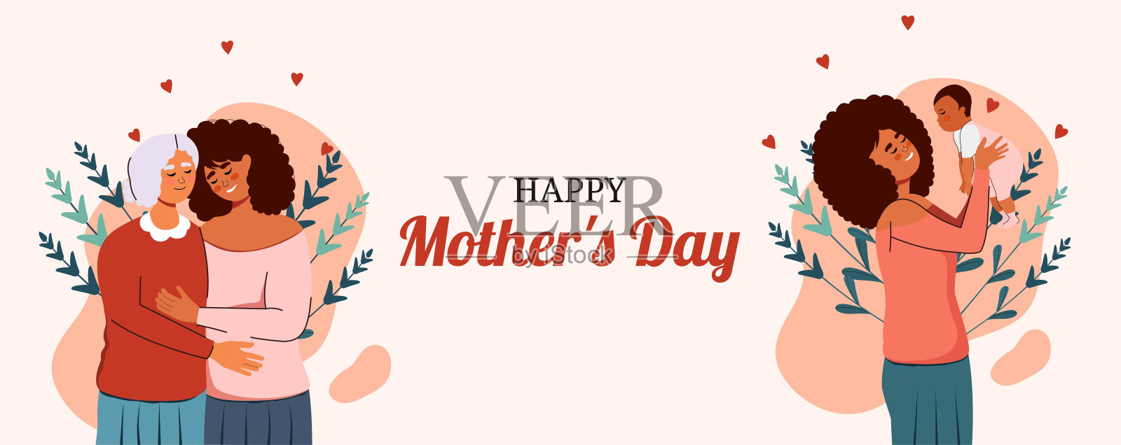 妈妈和女儿坐了下来插画图片素材