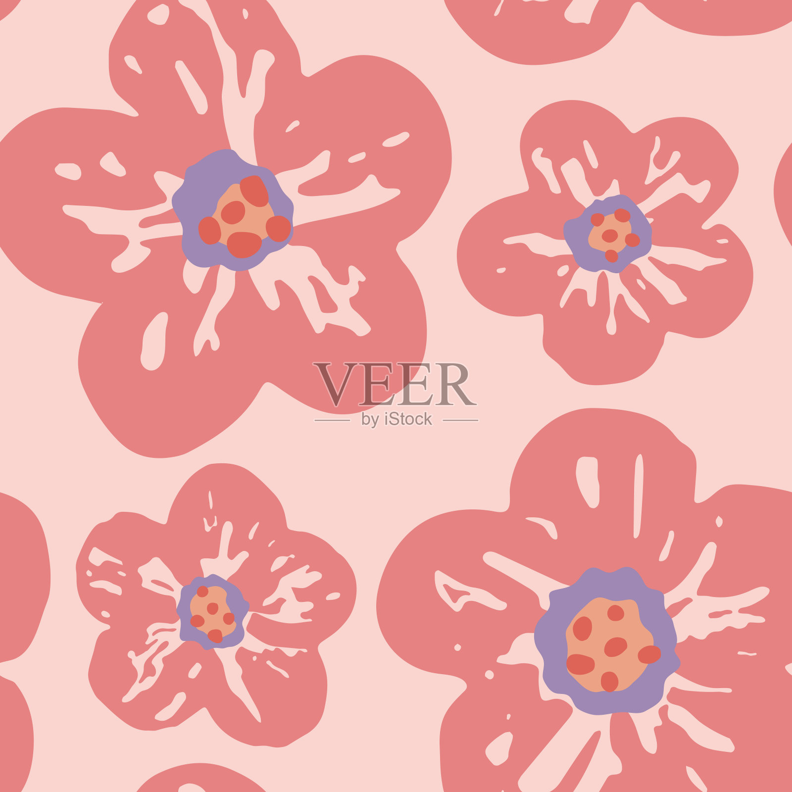 巨型花卉矢量无缝图案。粉红色的大花在柔和的背景上。可爱的现代浪漫花朵插画图片素材