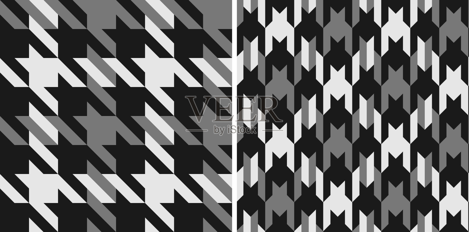 黑白无缝，大格子图案与凹角暗示犬齿。插画图片素材