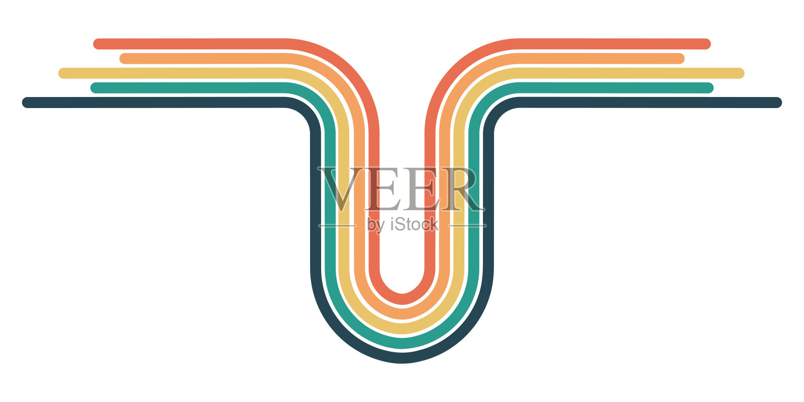 抽象20世纪70年代复古嬉皮士风格彩虹时髦波浪线设计元素。插画图片素材