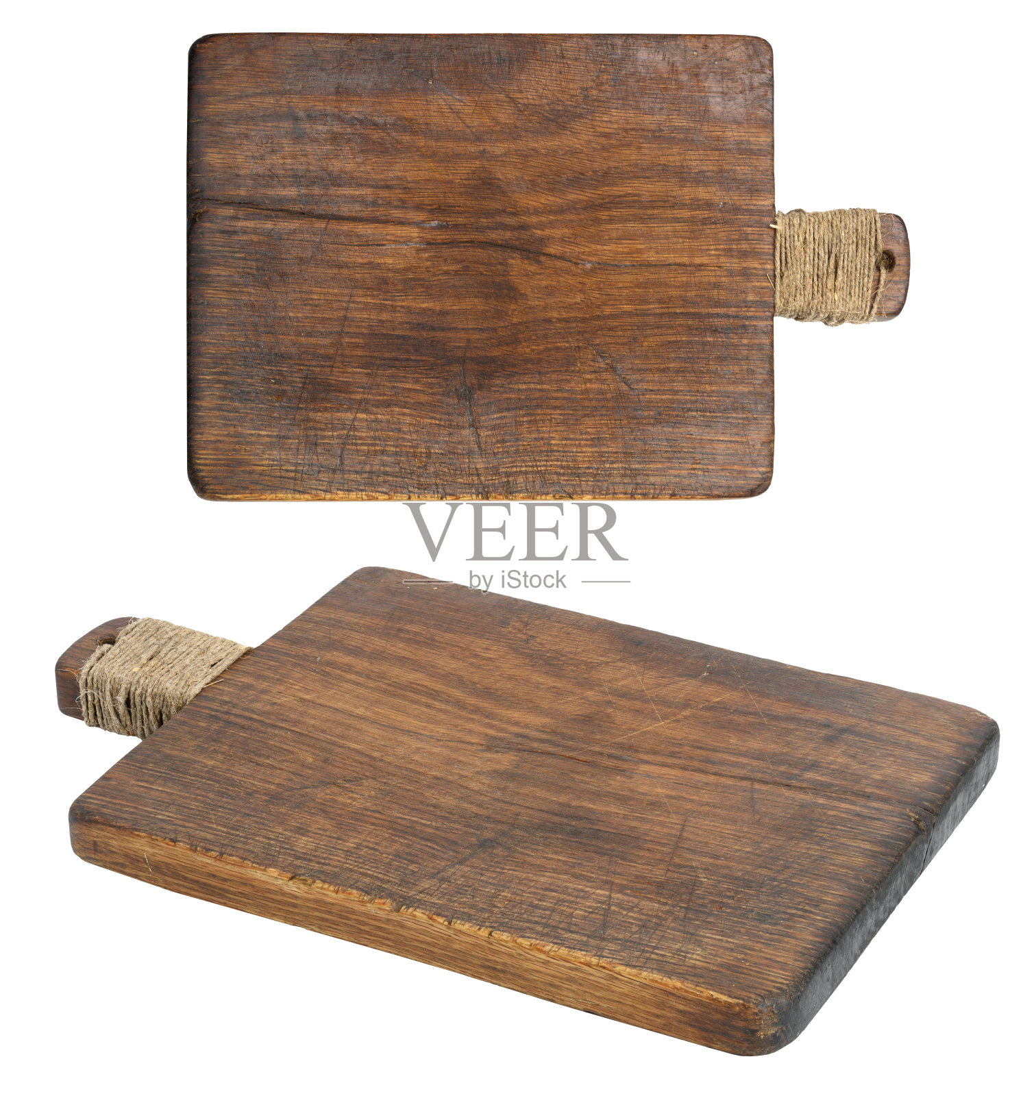 白色背景上孤立的长方形棕色空旧厨房砧板照片摄影图片