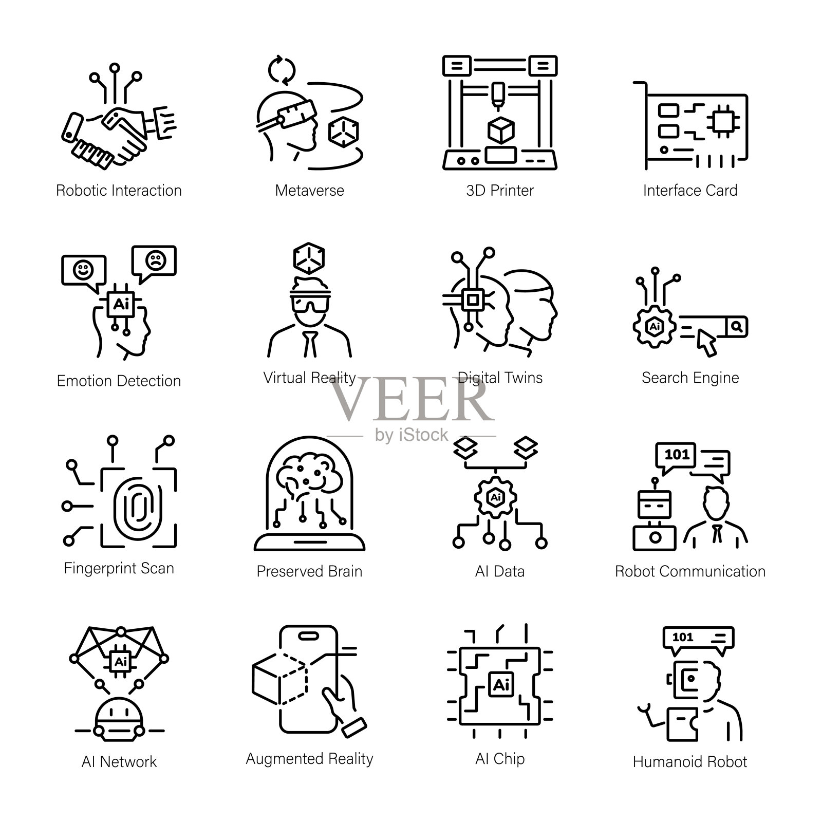 16个AI技术线性图标插画图片素材