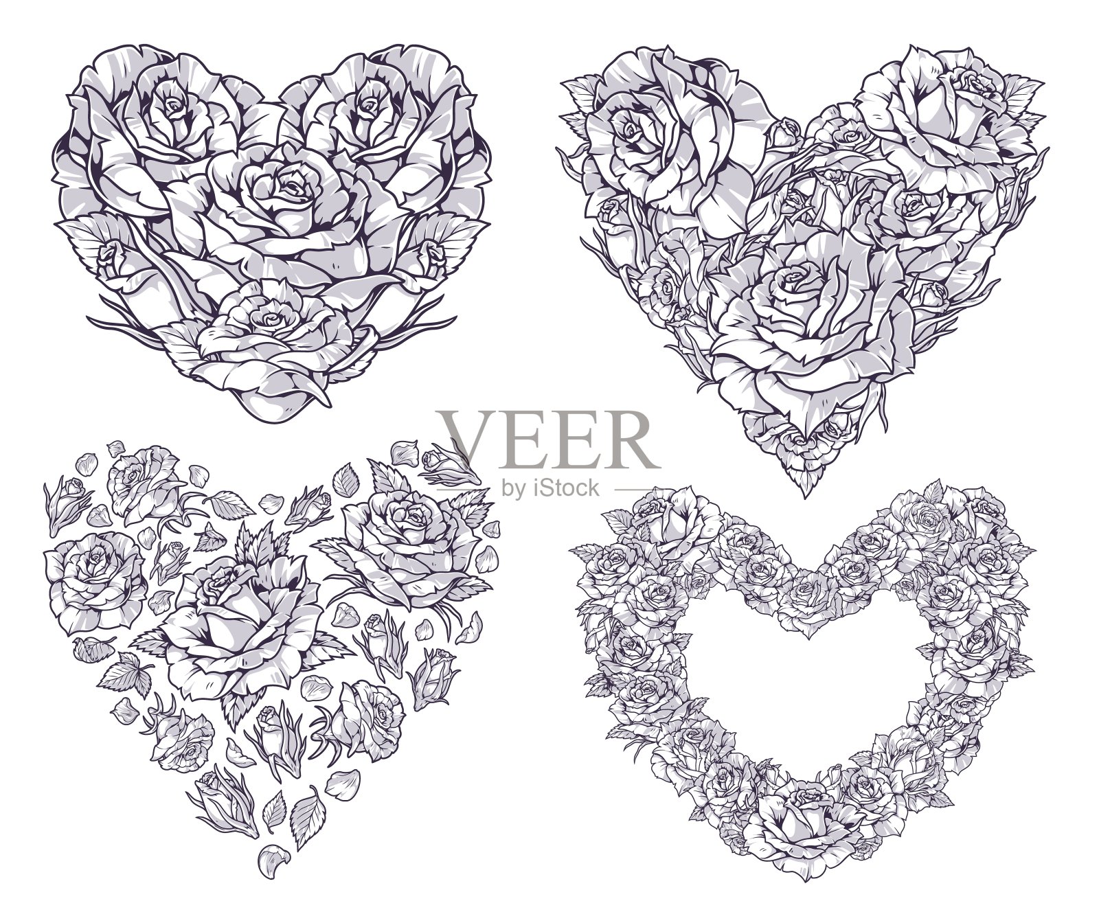 花心集贴纸单色插画图片素材