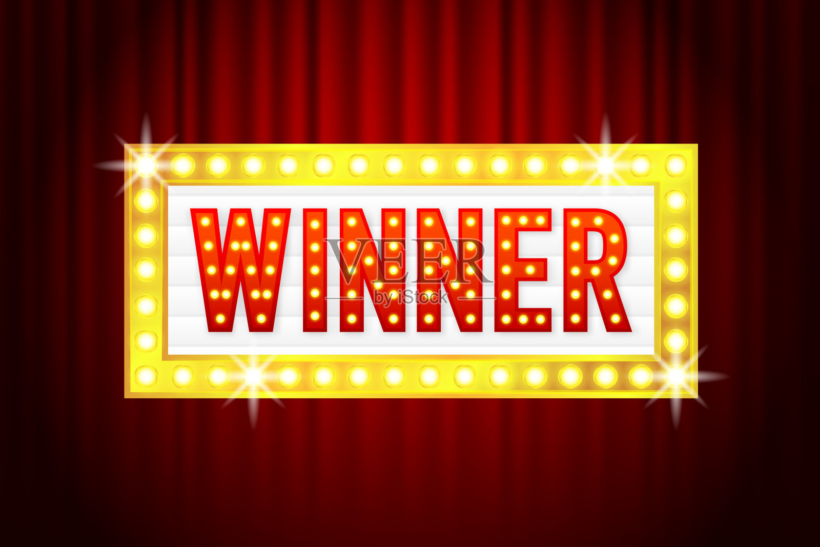 赢家轻旗。盒装复古灯泡字体。祝贺获胜者。矢量插图。插画图片素材