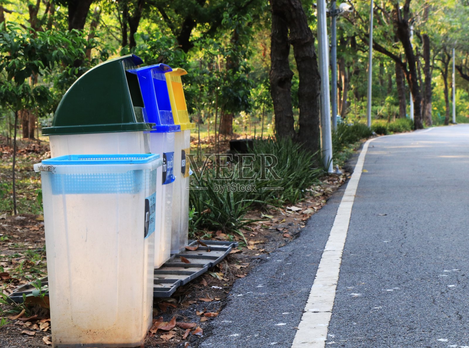 公园里的垃圾桶，公园里的垃圾桶。照片摄影图片