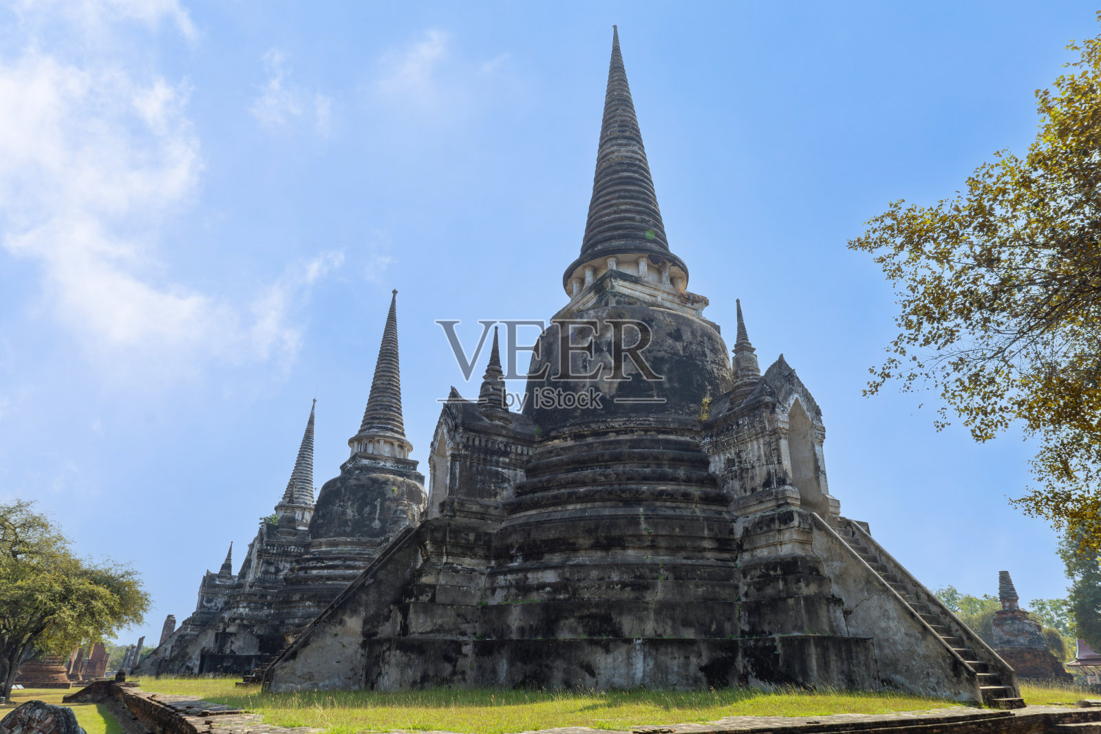 Wat Phra Si Sanphet，泰国的大城府寺庙。大城府历史公园被联合国教科文组织列为世界遗产照片摄影图片