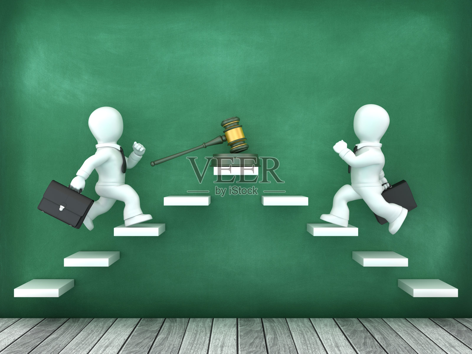 卡通商人和台阶上的法律法槌照片摄影图片