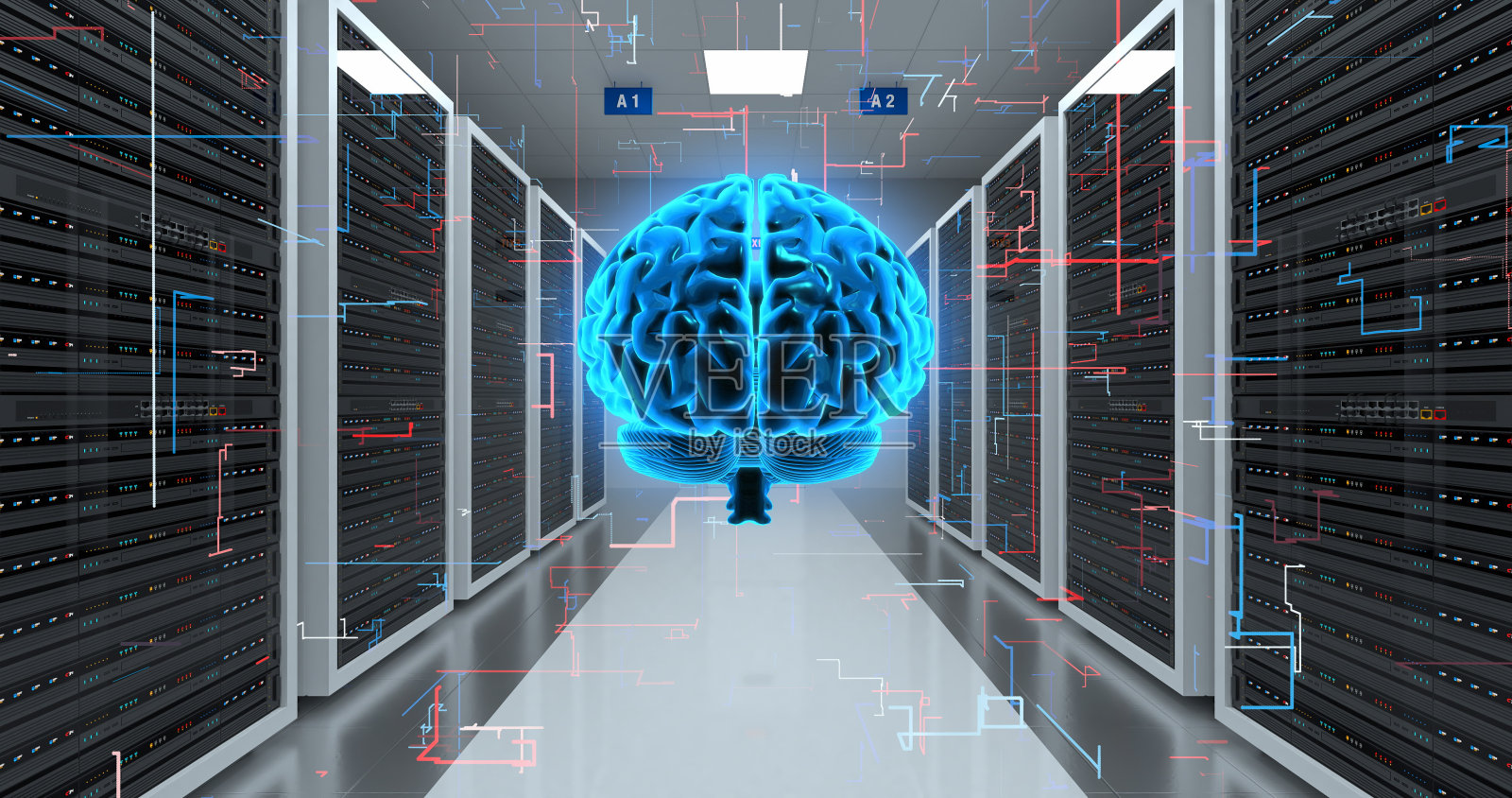 人脑象征人工智能。控制数据。照片摄影图片