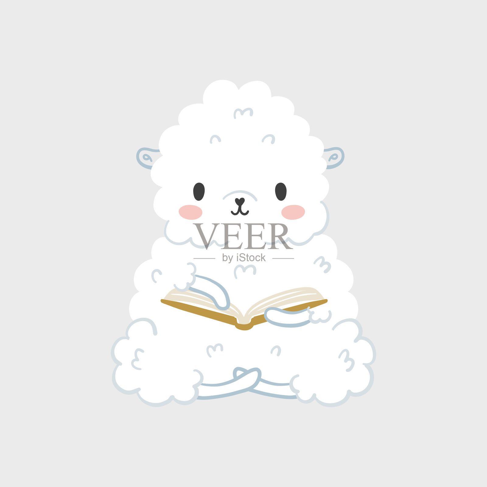 可爱的小绵羊正在读书插画图片素材