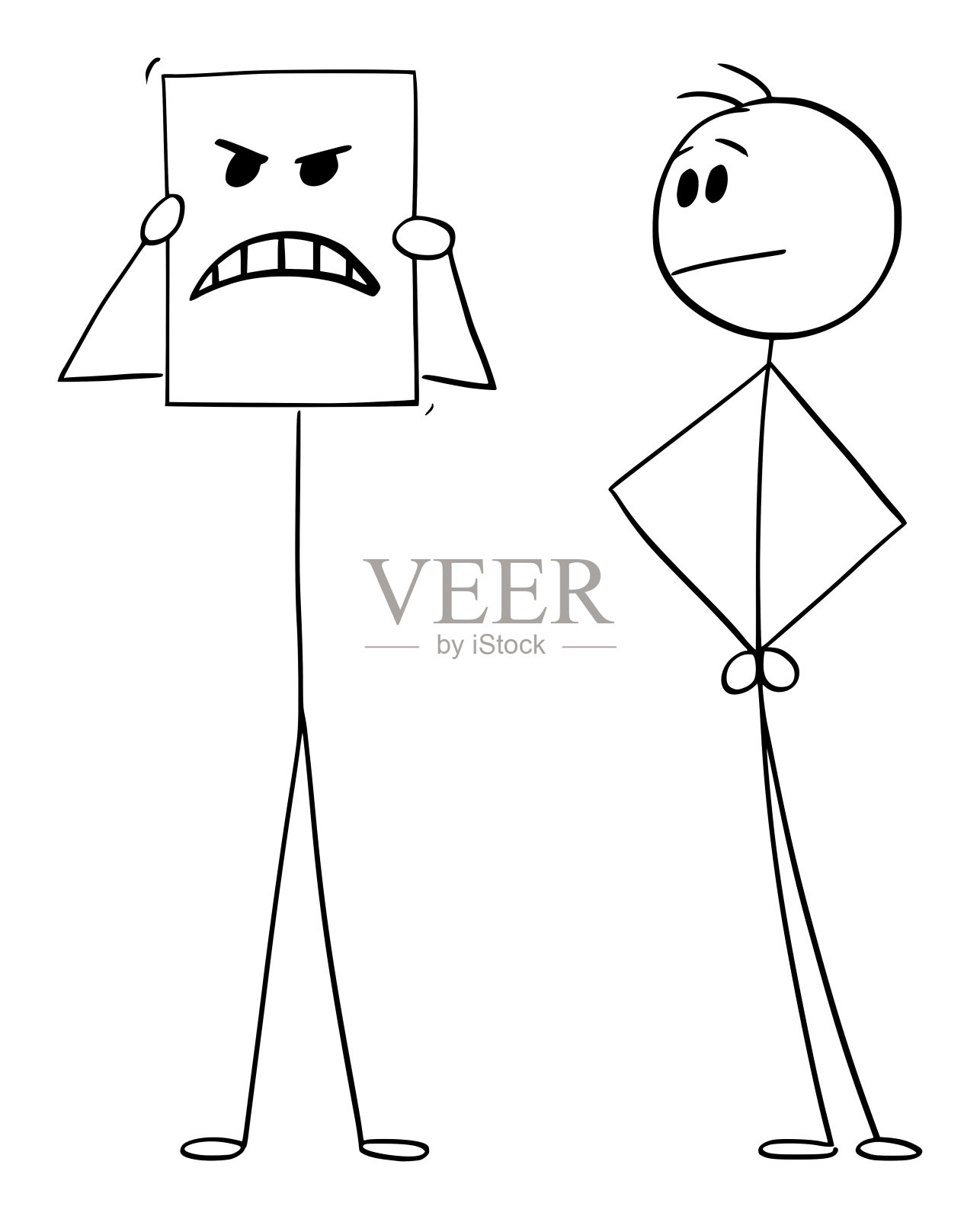 人隐藏真正的情绪愤怒，矢量卡通棍图插图插画图片素材