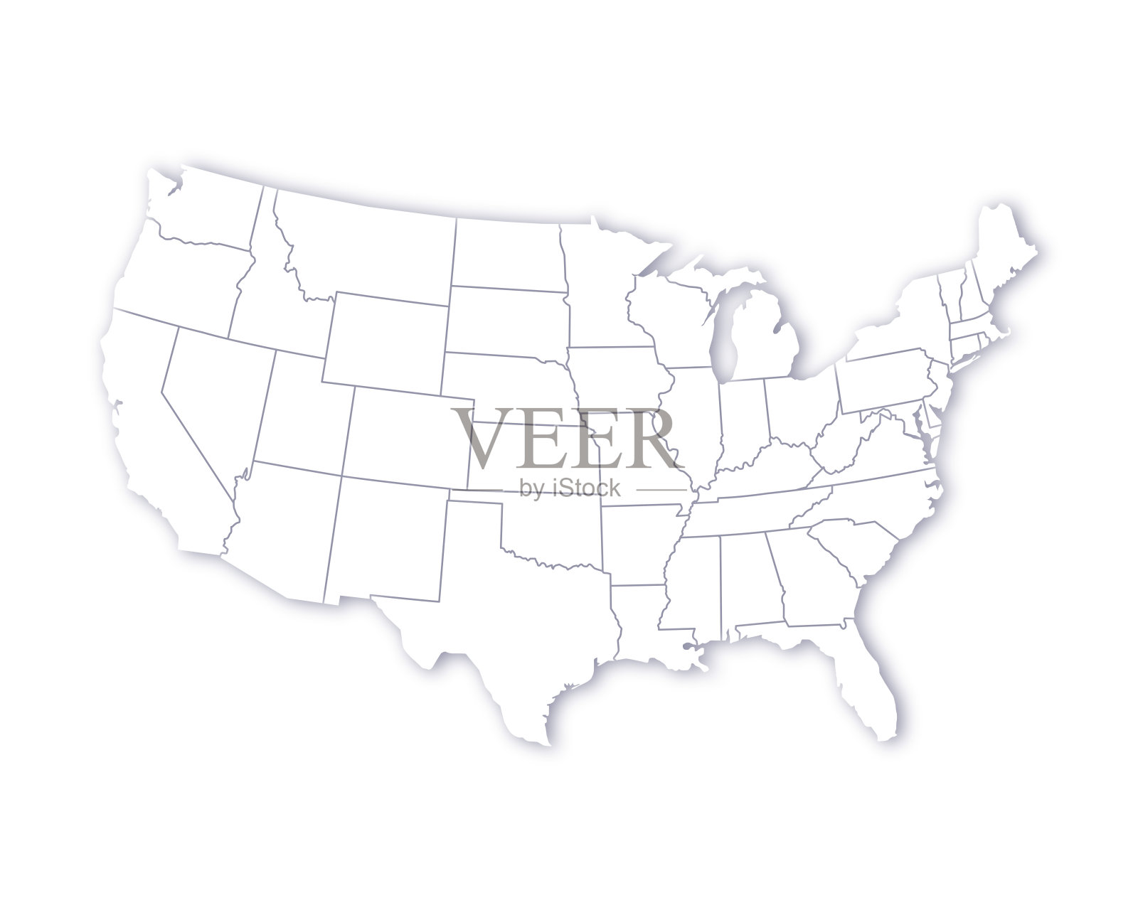 美国地图与个别国家的边界在一个软投影矢量地图插画图片素材