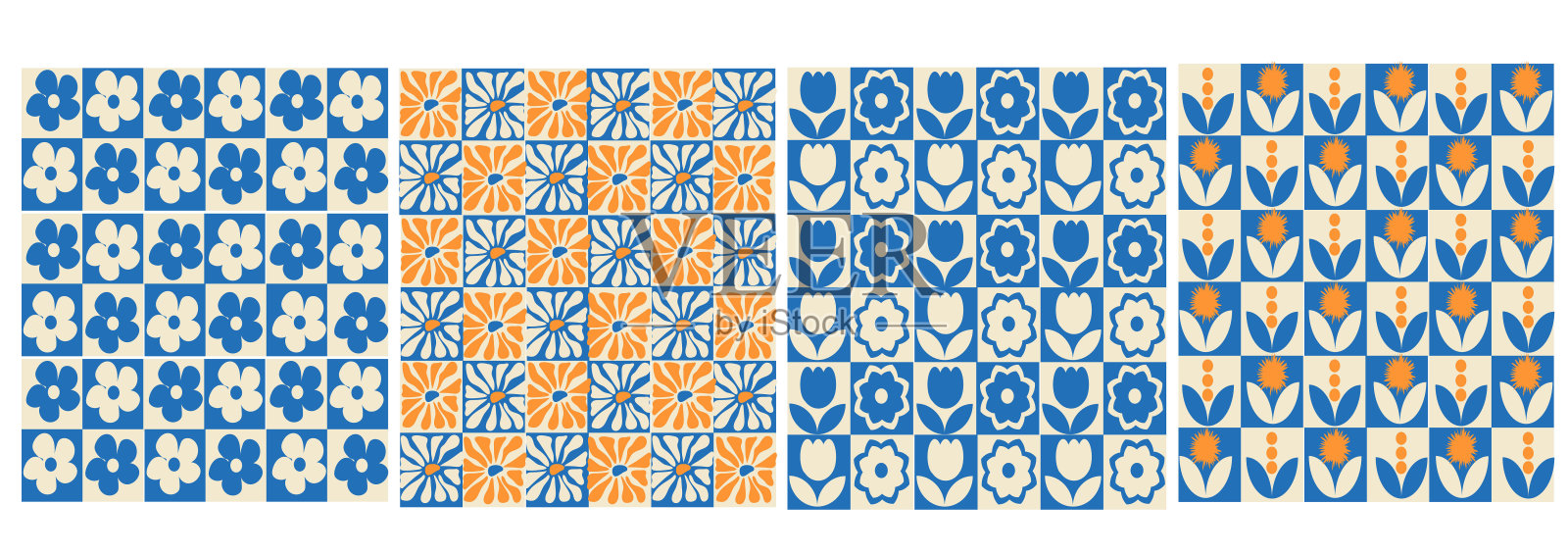 复古花卉无缝图案插图。复古风格的嬉皮士70年代花的背景插画图片素材