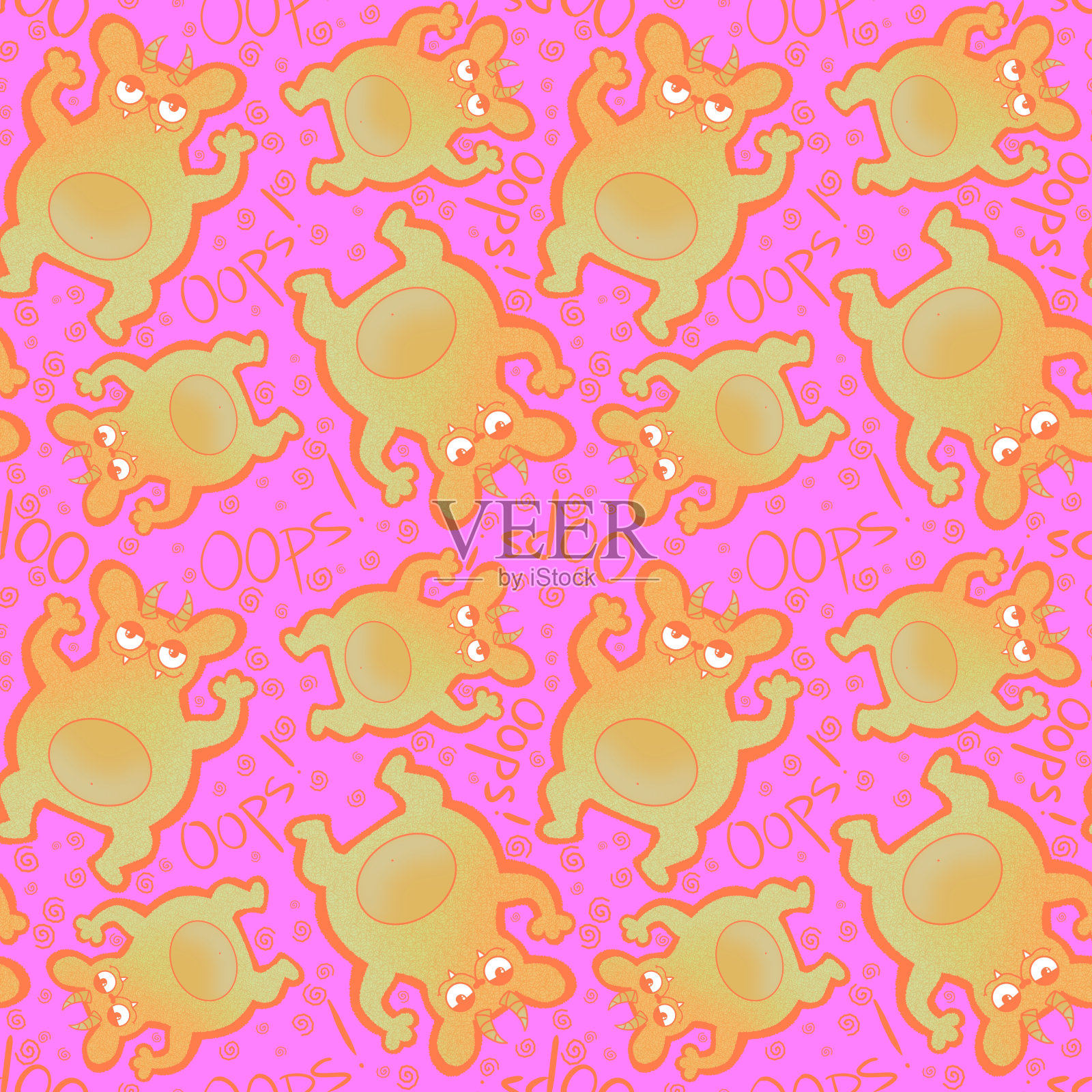 儿童无缝怪物图案的织物和纺织品插画图片素材