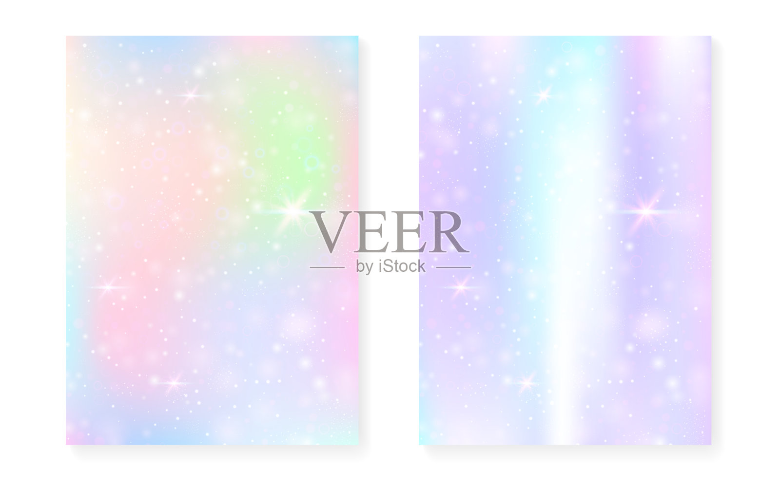 独角兽背景与卡哇伊魔法梯度。彩虹公主全息图。插画图片素材