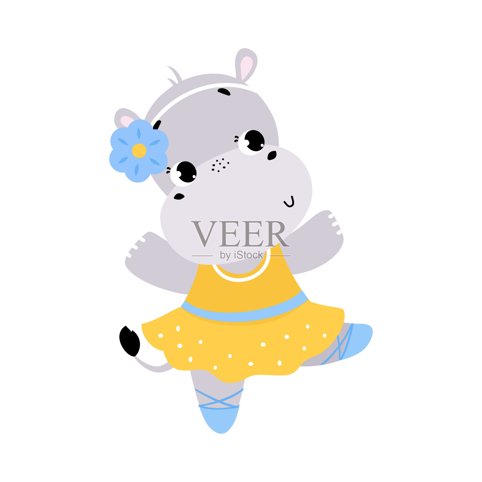 有趣的河马芭蕾舞舞蹈在裙子和足尖鞋矢量插图插画图片素材