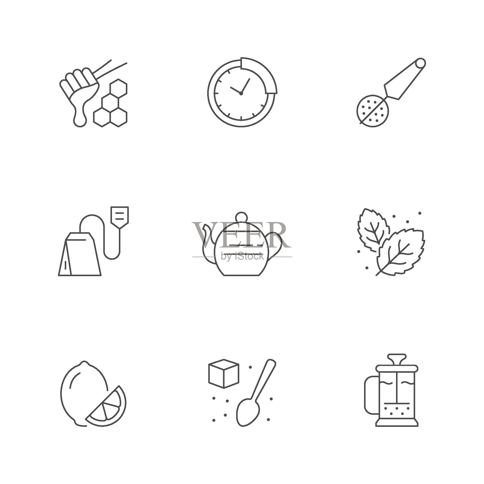 设置茶的线条图标插画图片素材