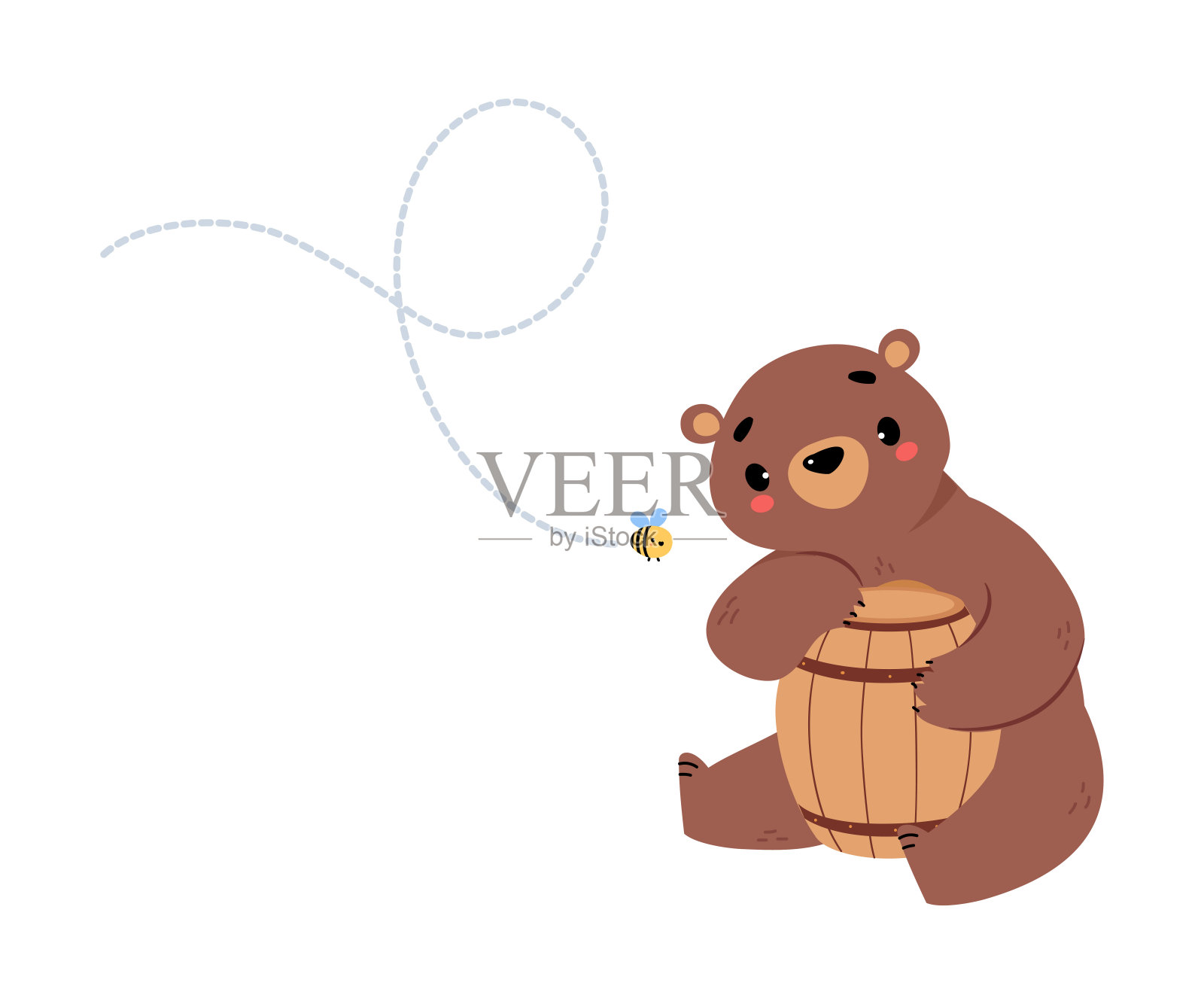 抱着木桶的圆耳朵可爱熊形象矢量图插画图片素材