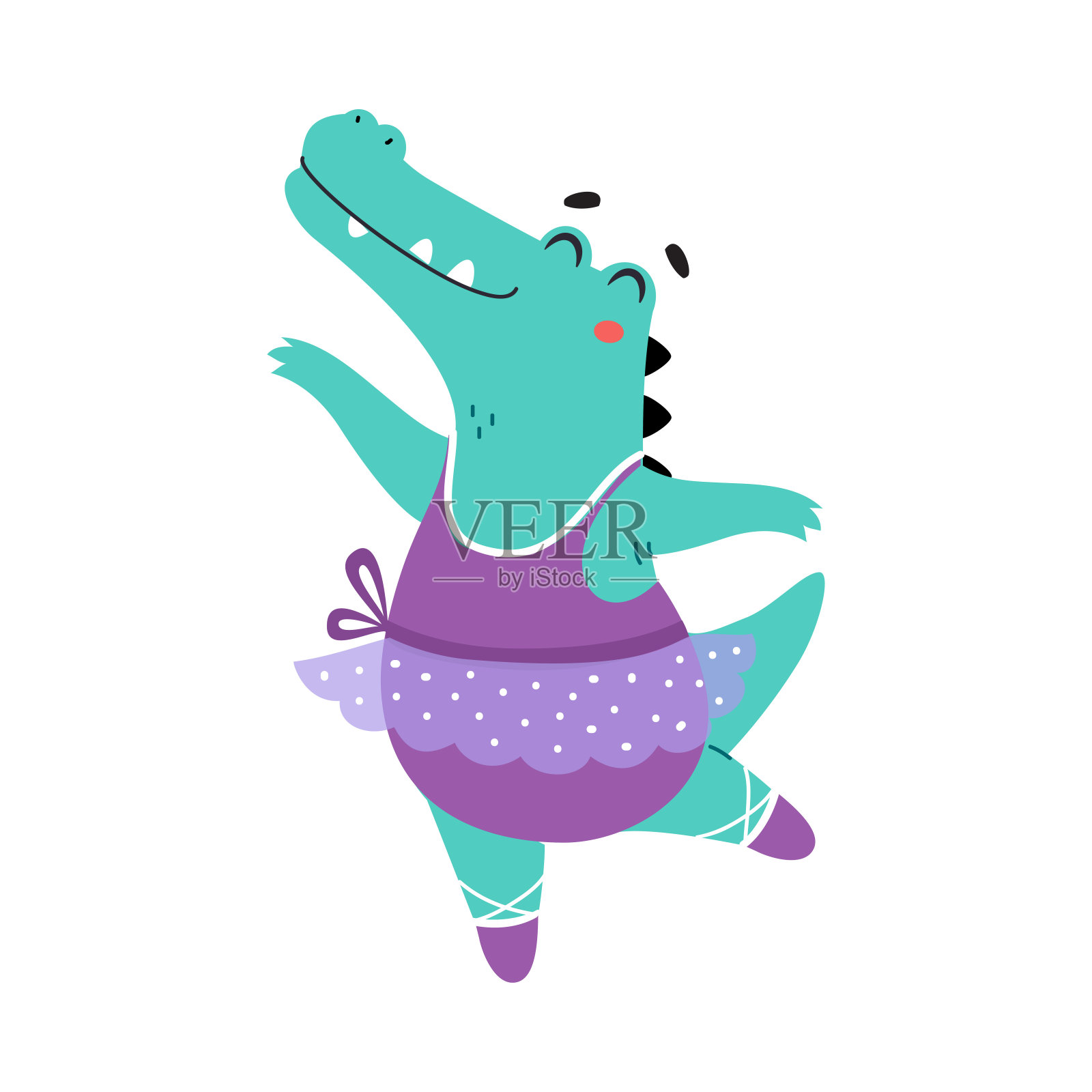 有趣的鳄鱼芭蕾舞在裙子和足尖鞋矢量插图插画图片素材