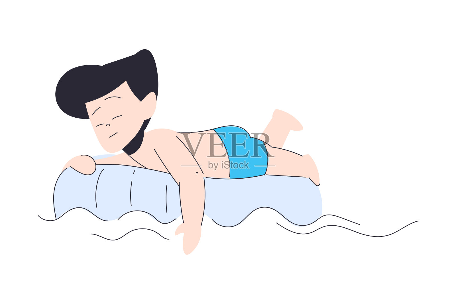 快乐的男孩在泳装游泳在海滩或海边有乐趣矢量插图插画图片素材