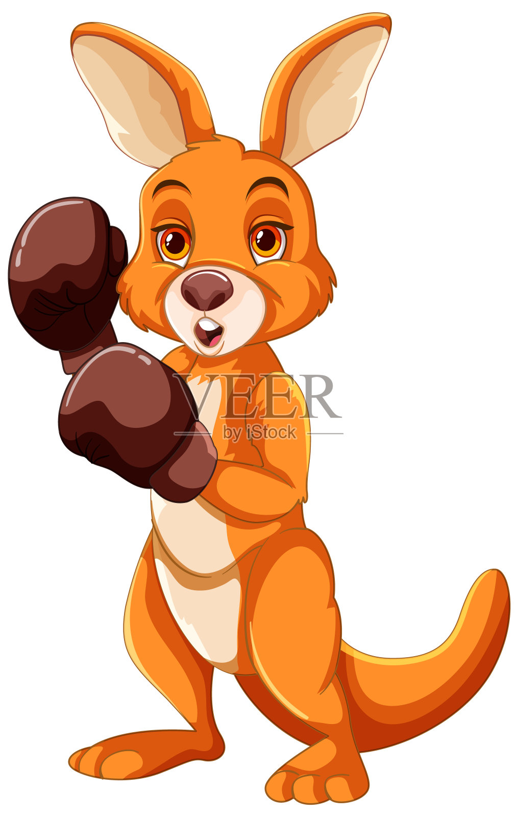 动画袋鼠带着拳击手套准备战斗插画图片素材