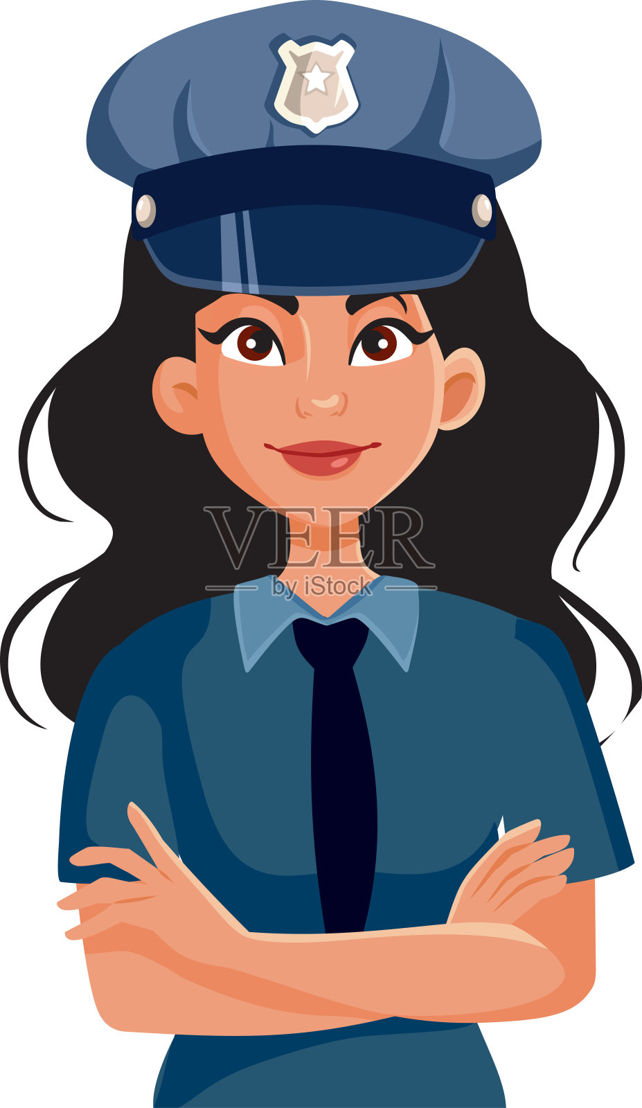 女警站与手臂交叉矢量卡通头像插画图片素材