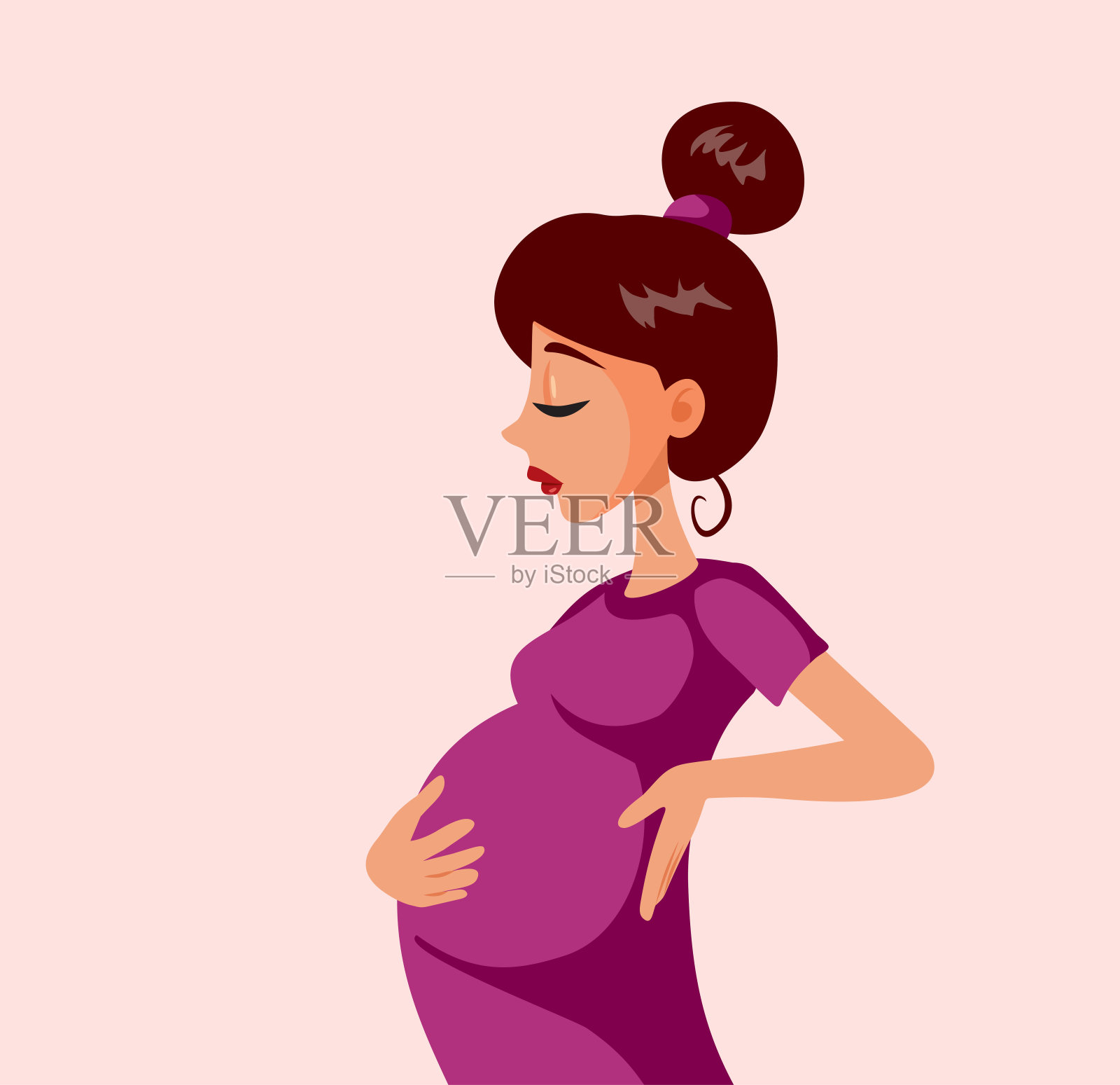悲伤的孕妇感到不知所措和生病的矢量字符插画图片素材