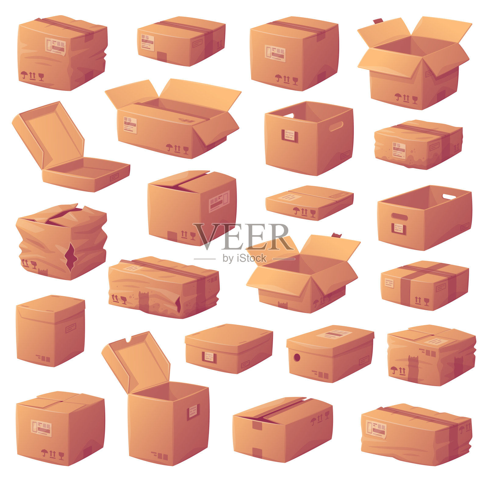 纸箱作为纸包装容器矢量集插画图片素材