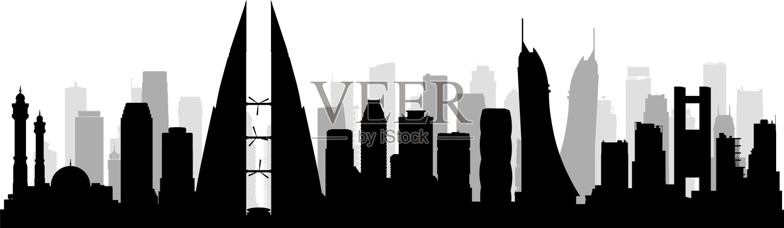 麦纳麦，巴林。(所有建筑都是可移动的，完整的和高度详细的)插画图片素材