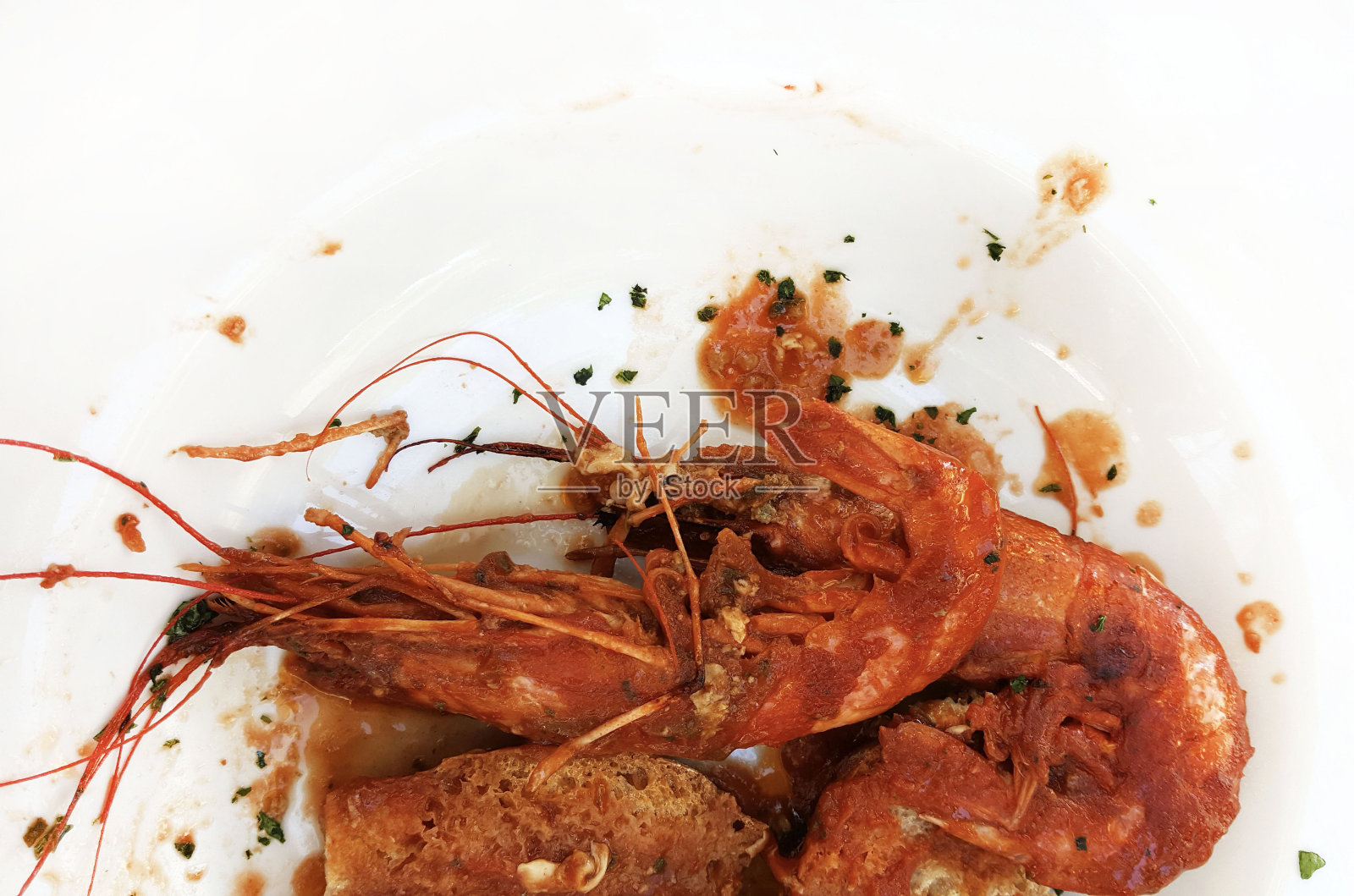 番茄酱大虾。照片摄影图片
