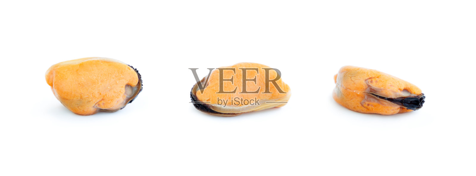 去皮贻贝孤立在白色背景，海鲜照片摄影图片