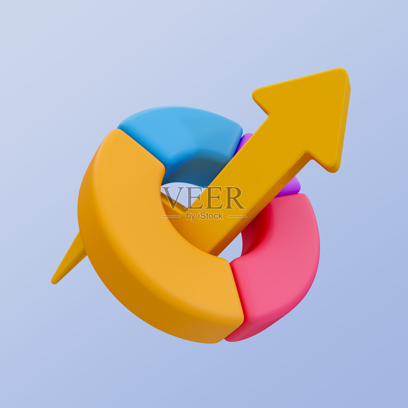 3d最小的饼状图与一个箭头上升。3 d演示。照片摄影图片