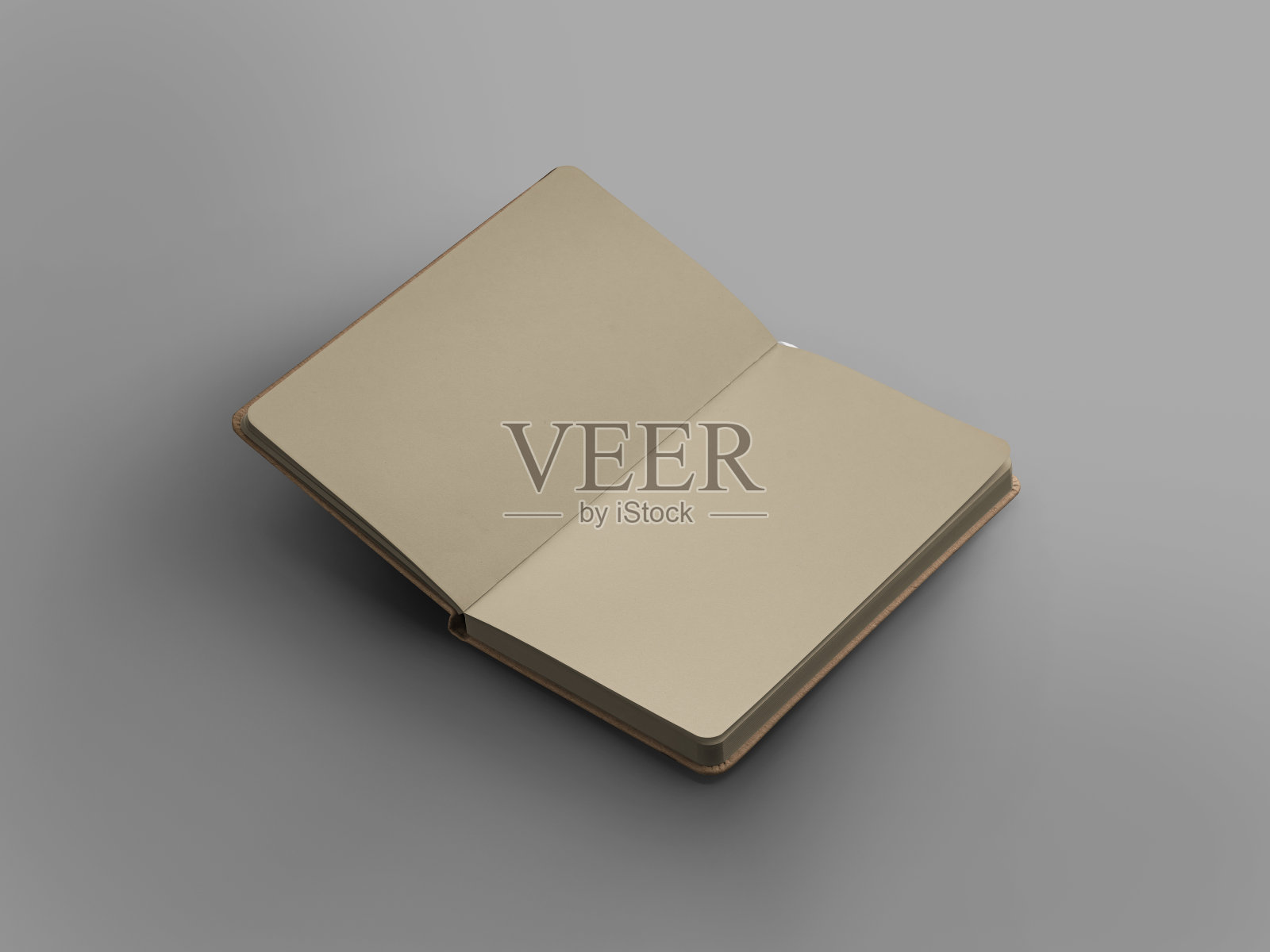 模板一个开放的工艺笔记本与一个白色书签，空白页，记事本与一个硬封面，素描，打印。照片摄影图片