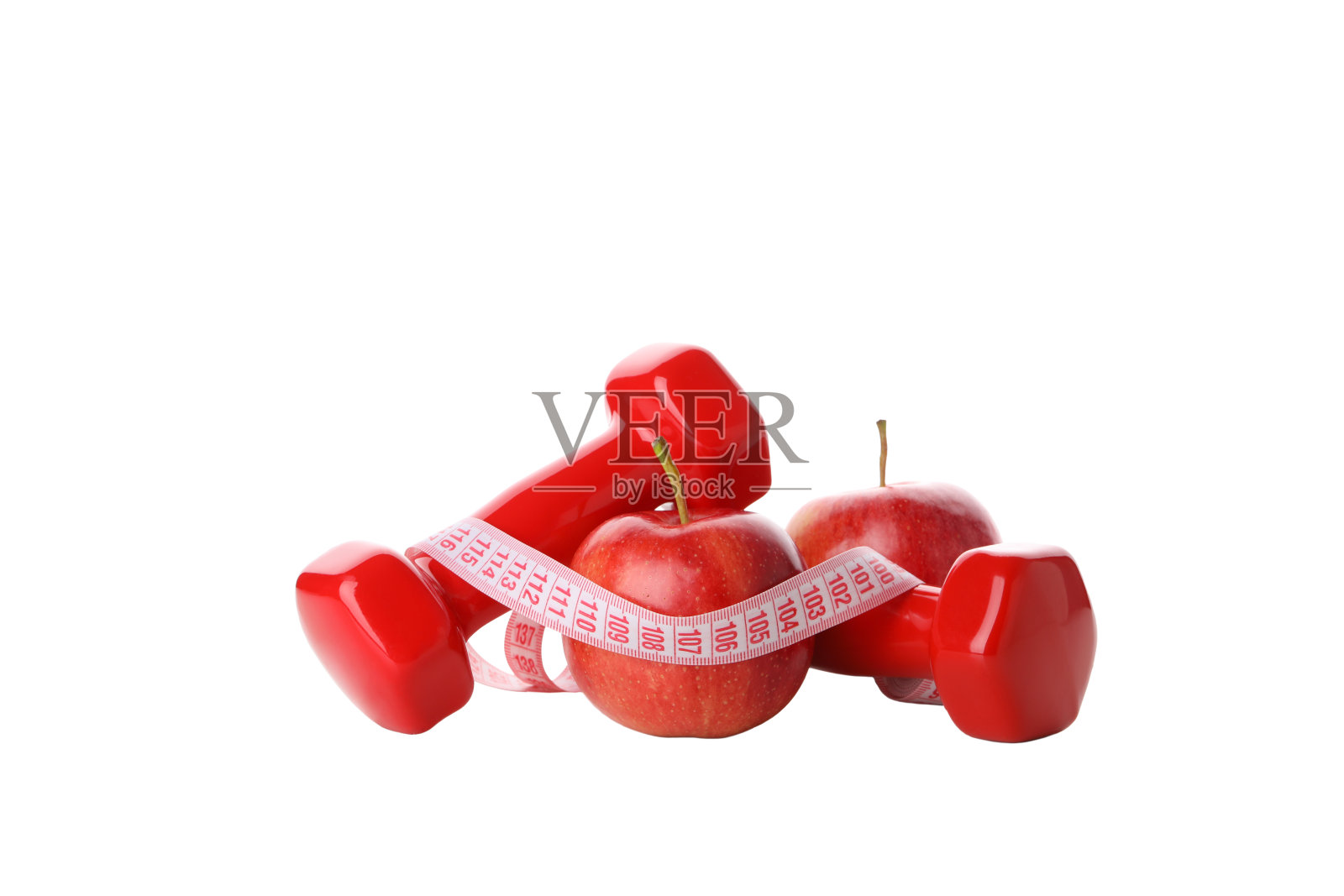 减肥的概念与苹果和卷尺，隔离在白色背景照片摄影图片