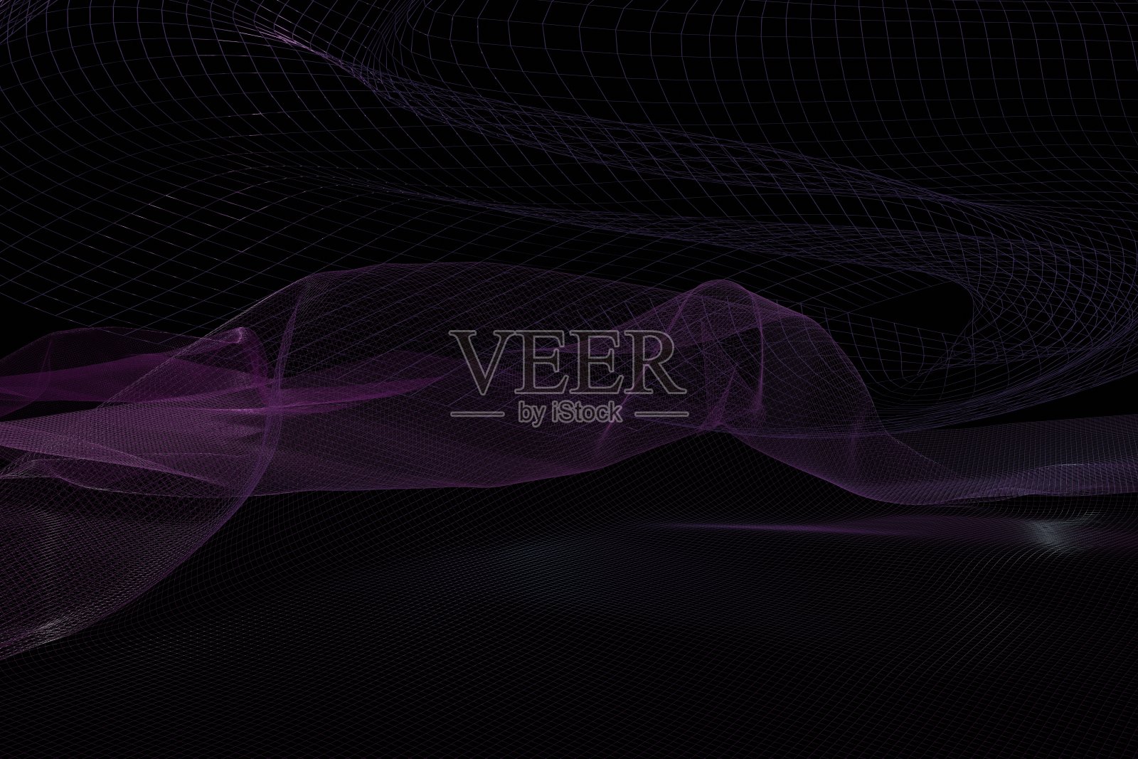 3d渲染波浪紫色网格和发光的光在低键图像照片摄影图片