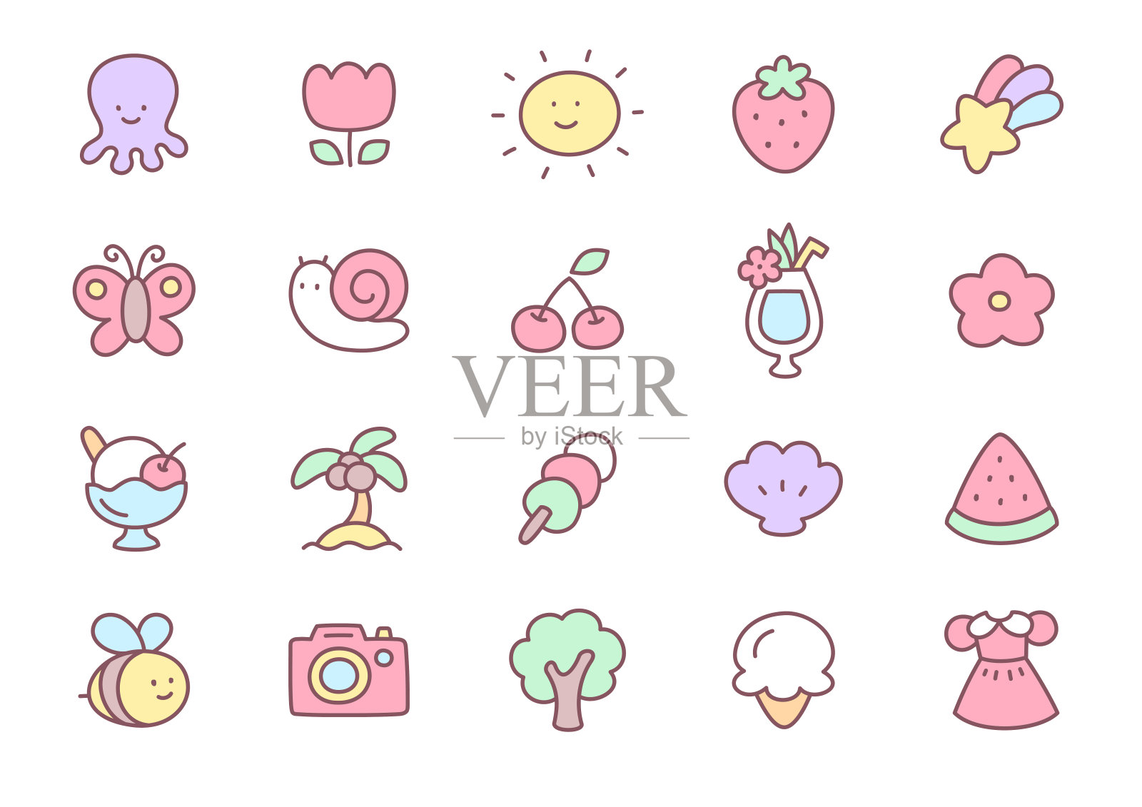 卡哇伊夏季图标集插画图片素材