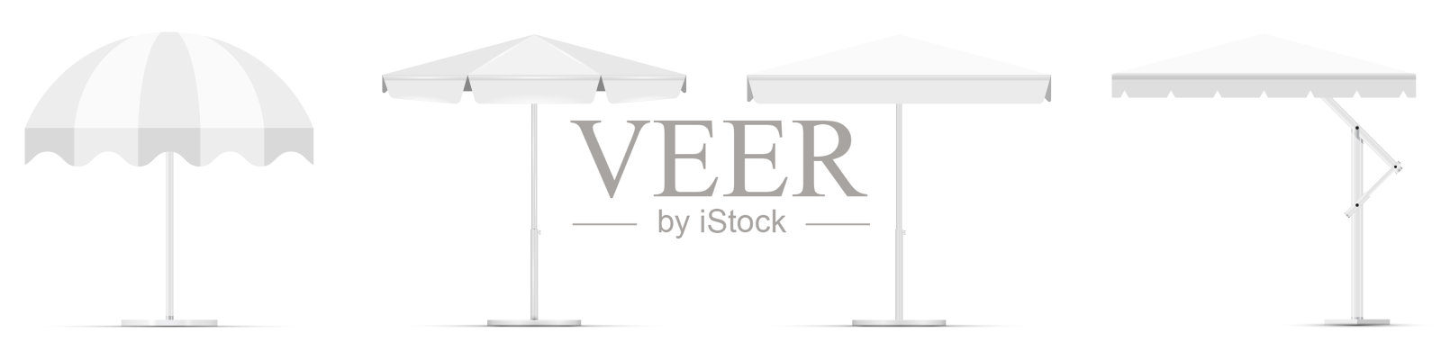 沙滩伞白色的模拟设置。三维真实感矢量插图插画图片素材